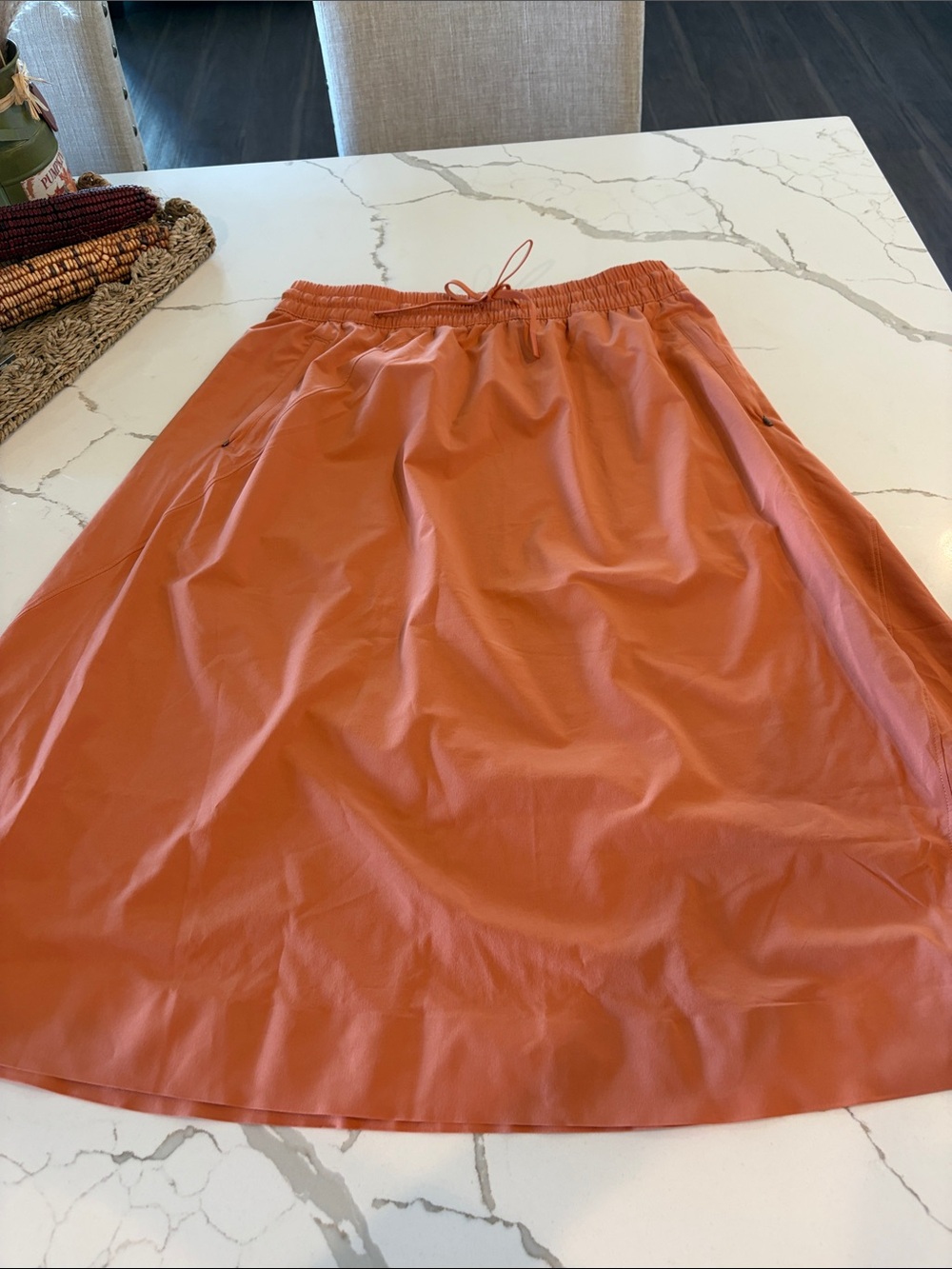 Athleta Midi Skirt in Burnt Orange with Drawstring Waist